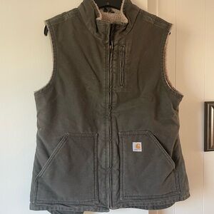 Carhartt Women’s Olive Green Sherpa-Lined Canvas Vest